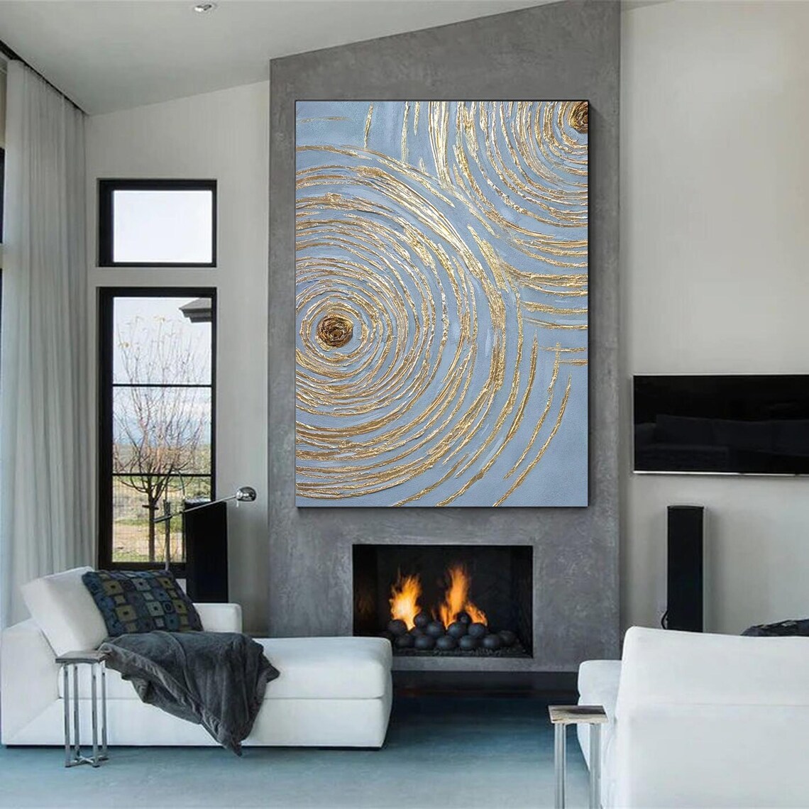 Minimalist 3D Round Textured Wall Art, Gold - Image 3