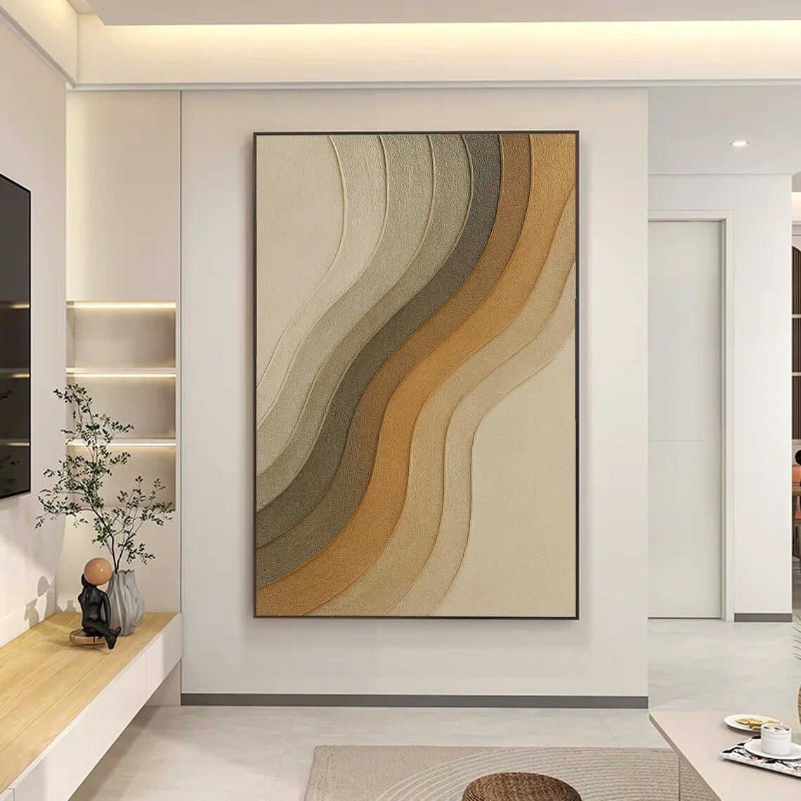 Minimalist Wavy Abstract, Textured Earth Tone Painting