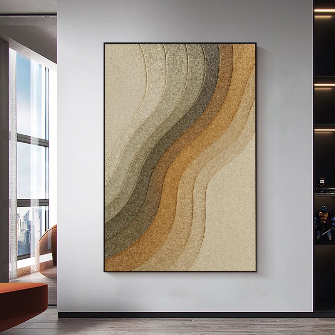 Minimalist Wavy Abstract, Textured Earth Tone Painting - Image 3
