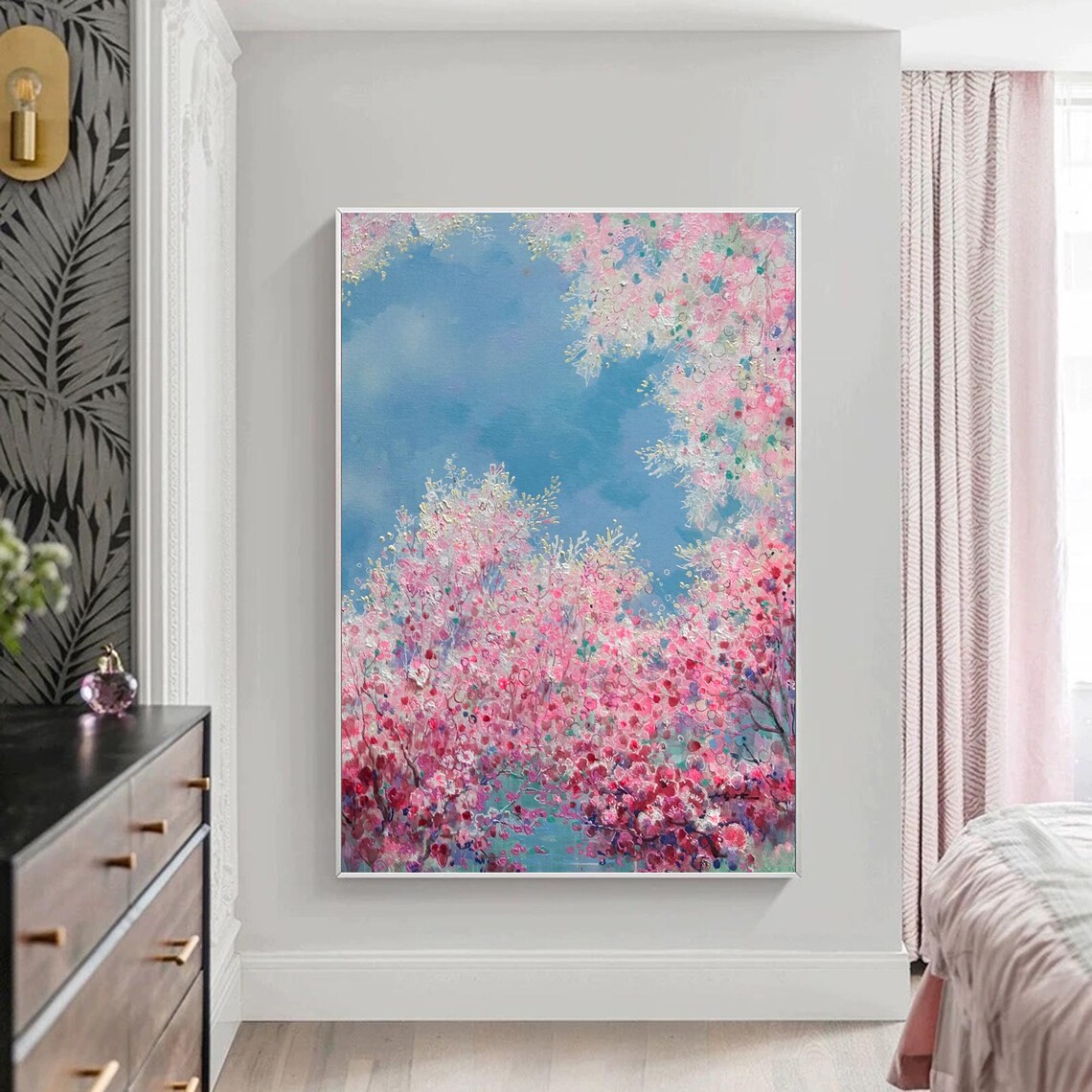 Pink Cherry Blossom, Modern Abstract Wall Art