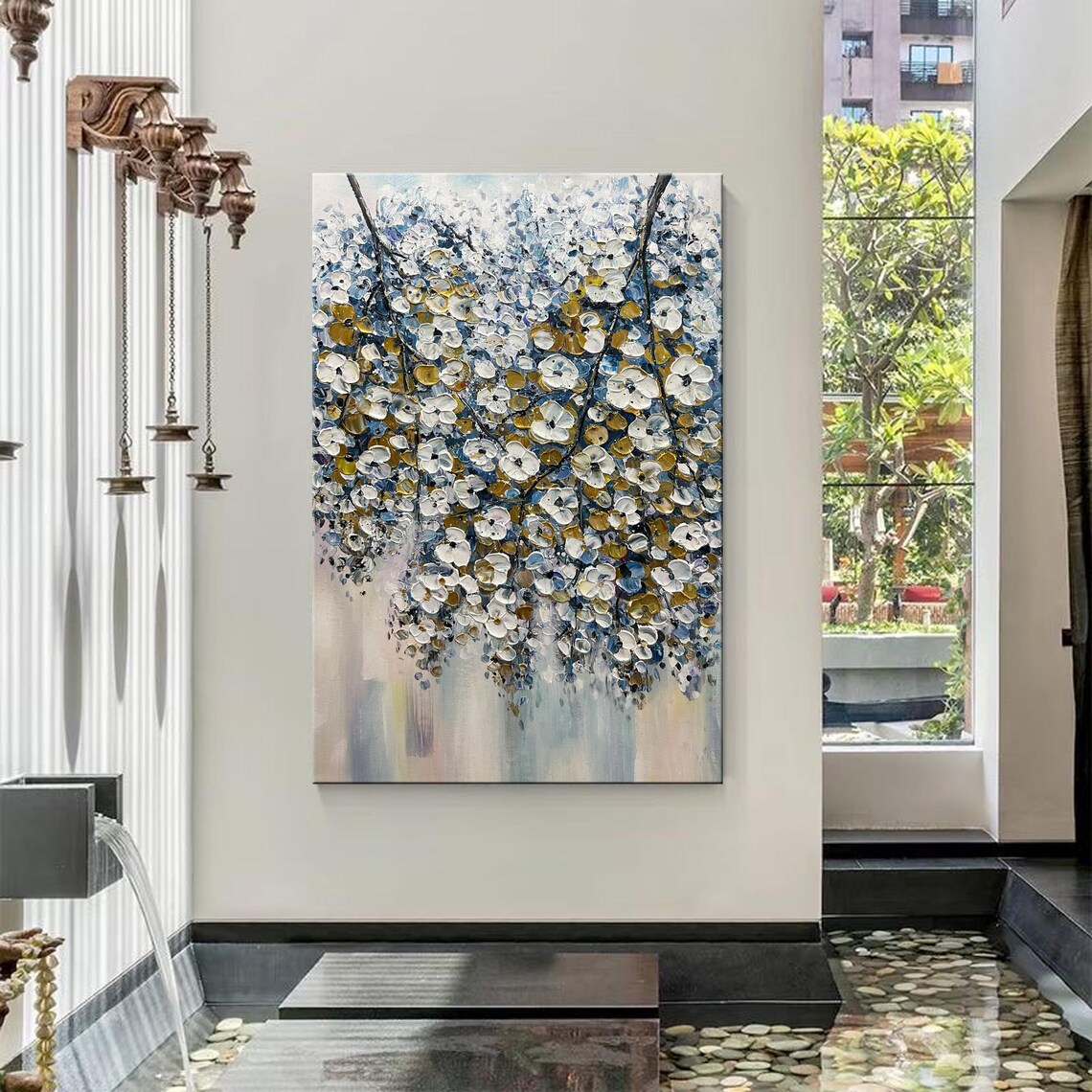 3D Textured Flower Painting, Modern Floral Diptych - Image 4