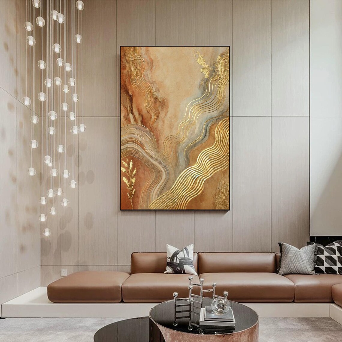 Gold Abstract Line, Minimalist Geometric Art Print