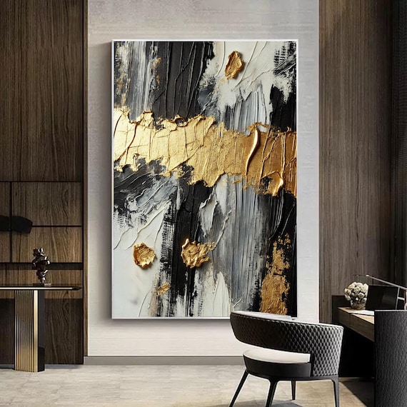 Black And Gold Abstract Textured Wall Art Print