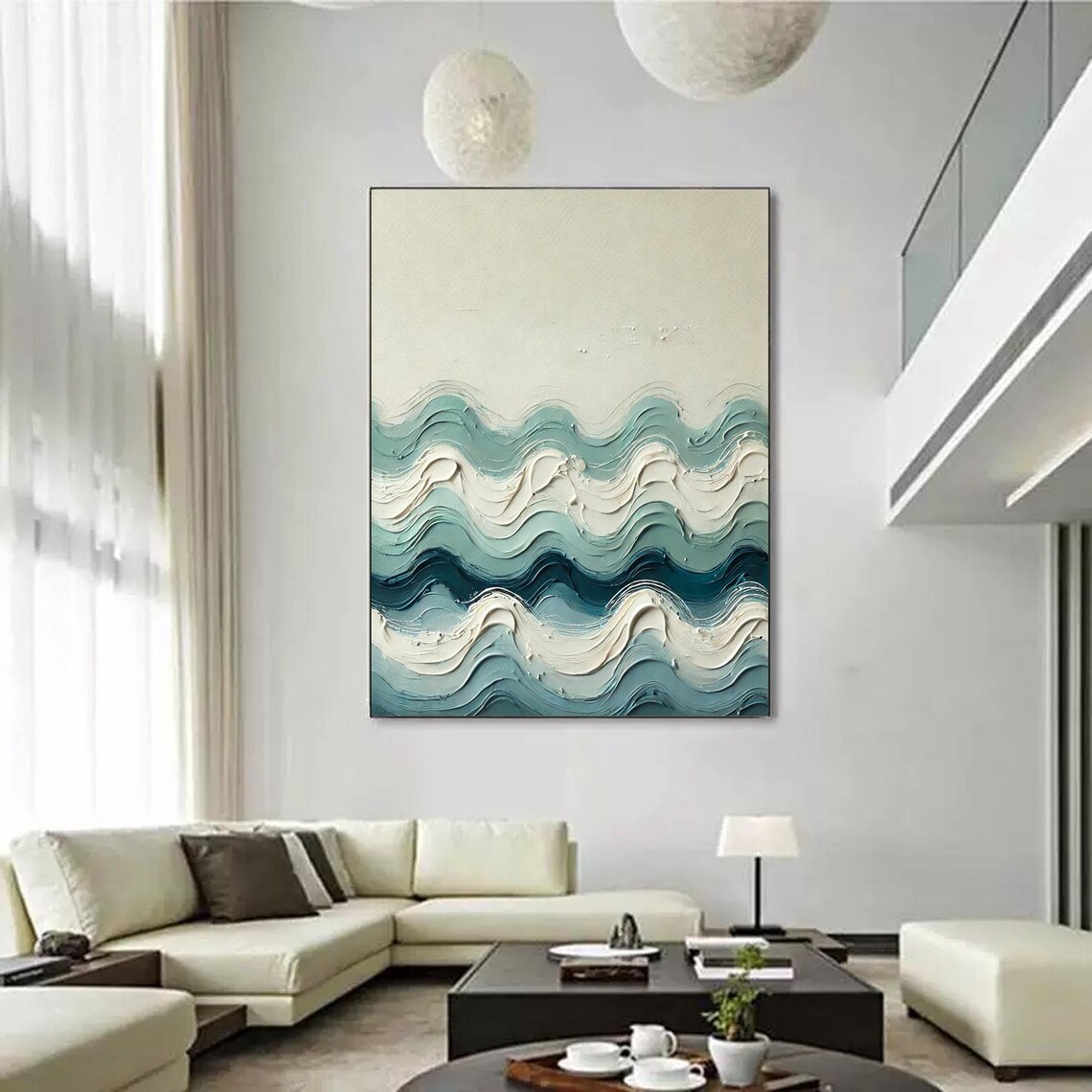 Wave Textured Wall Art, Minimalist Ocean Abstract - Image 2