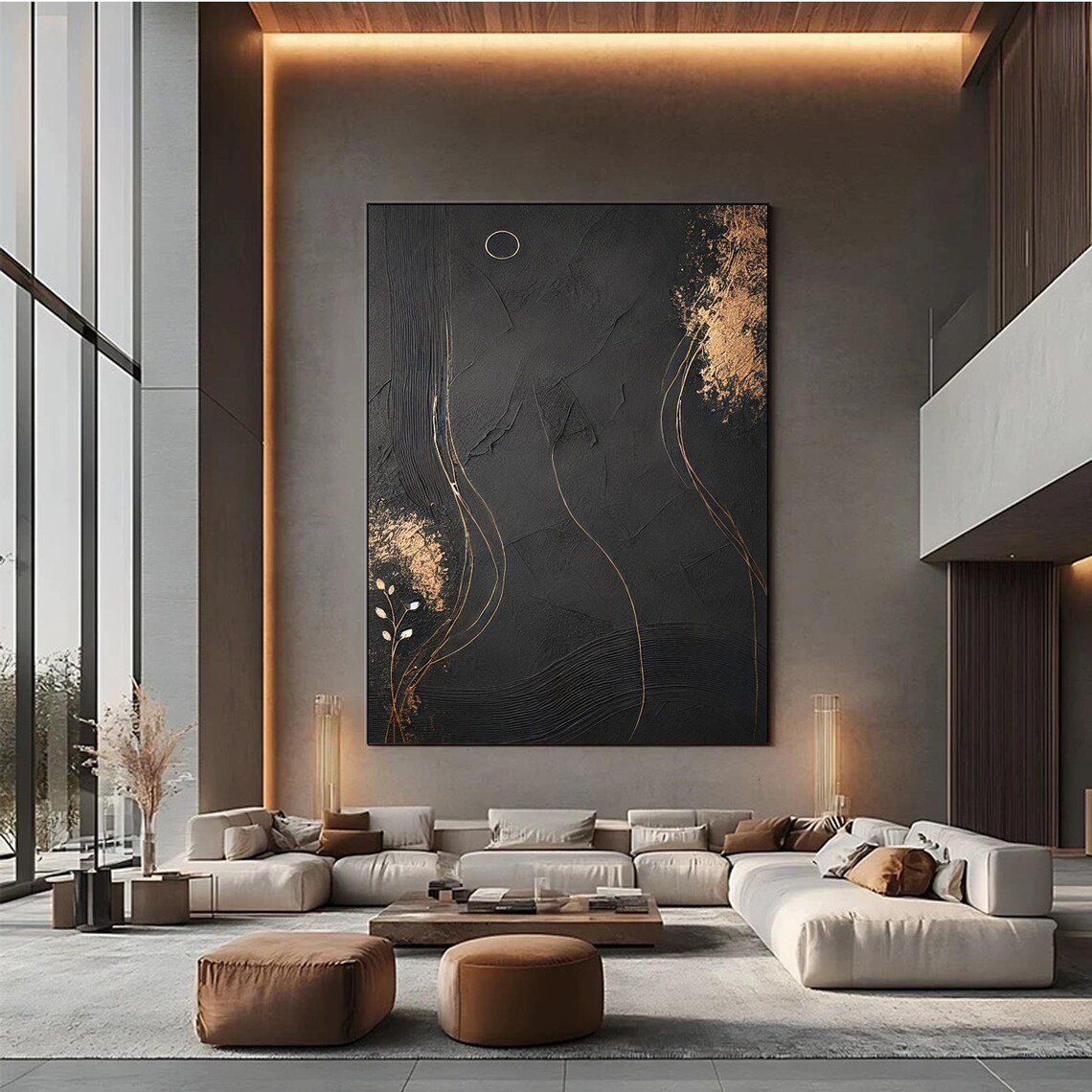 Black Gold Abstract, Modern Geometric Wall Art