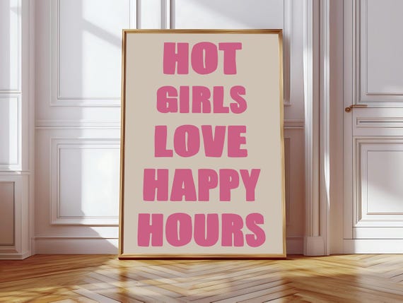 Hot Girls Love Happy Hour Guest Check Print Trendy Wall Art Bar Cart Print Guest Check Poster Trendy Art Wall Prints Pink Preppy