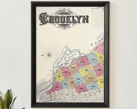 Vintage Brooklyn New York Insurance Map Antique Cartography Poster