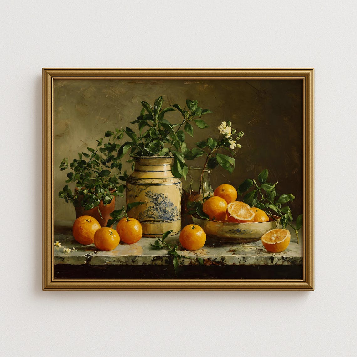 Orange Harvest Still Life With Ceramic Jar Vintage Oil Print