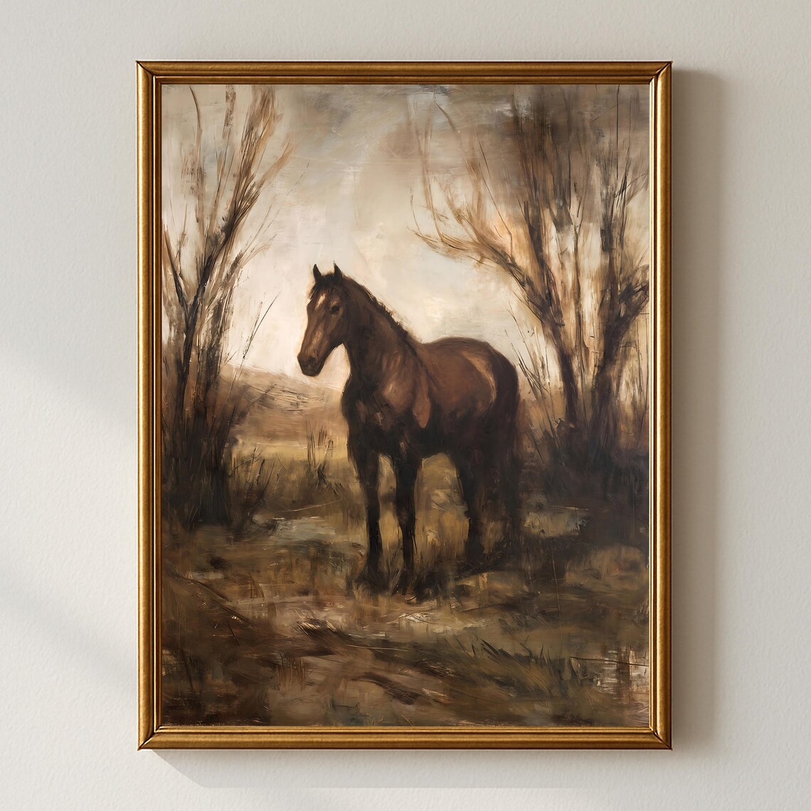 Rustic Horse Wall Art, Countryside Landscape Art Print