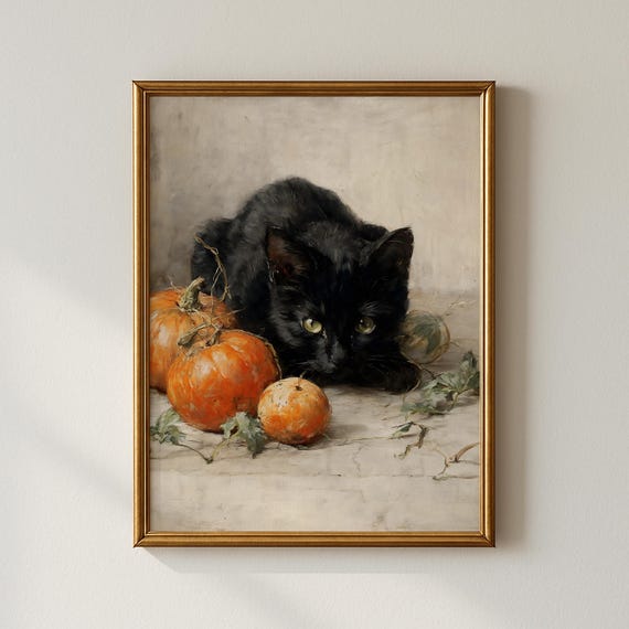 Black Cat Wall Art Vintage Poster Decor Halloween Lover Gift