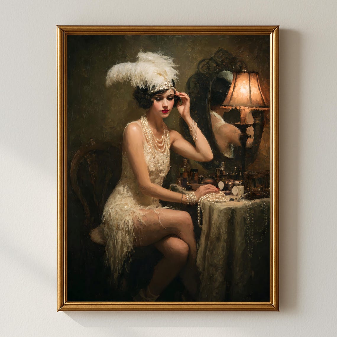 1920s Flapper At Her Vanity Gatsby Glamour Oil Painting Poster
