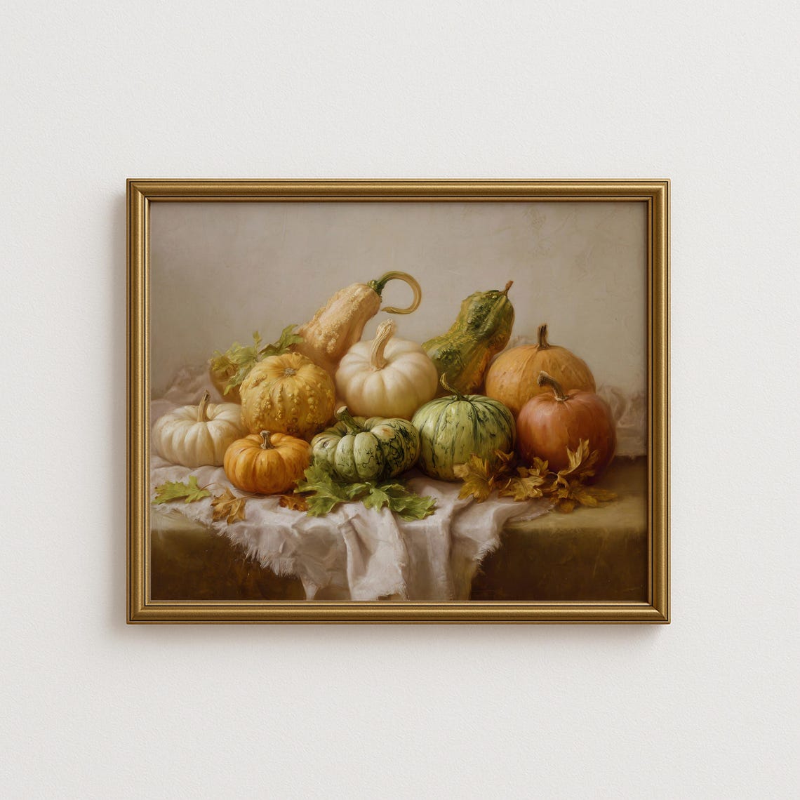 Pumpkin Still Life Wall Art Rustic Fall Oil Painting Print Farmhouse Harvest Decor Thanksgiving Autumn Kitchen Artwork