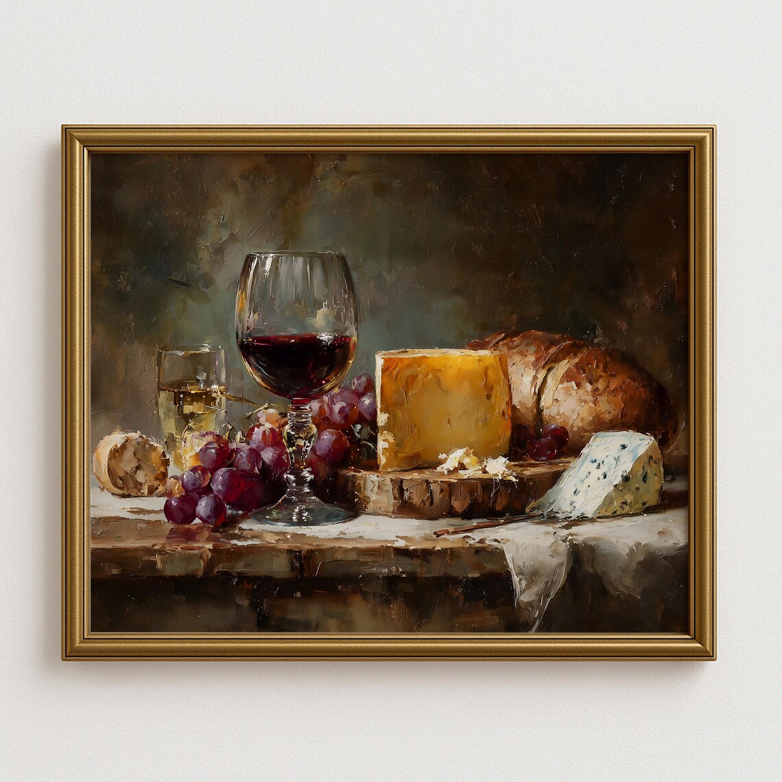 Red Wine Glass And Cheese Board Vintage Cellar Still Life Poster