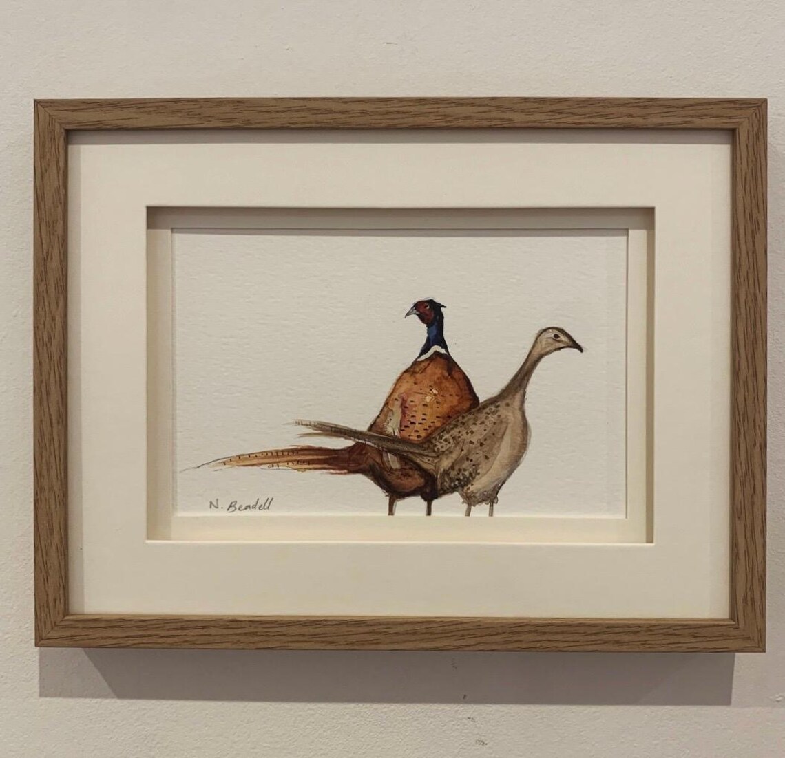 Pheasant Cock Hen Pair Watercolor Original Signed Bird Wall Art