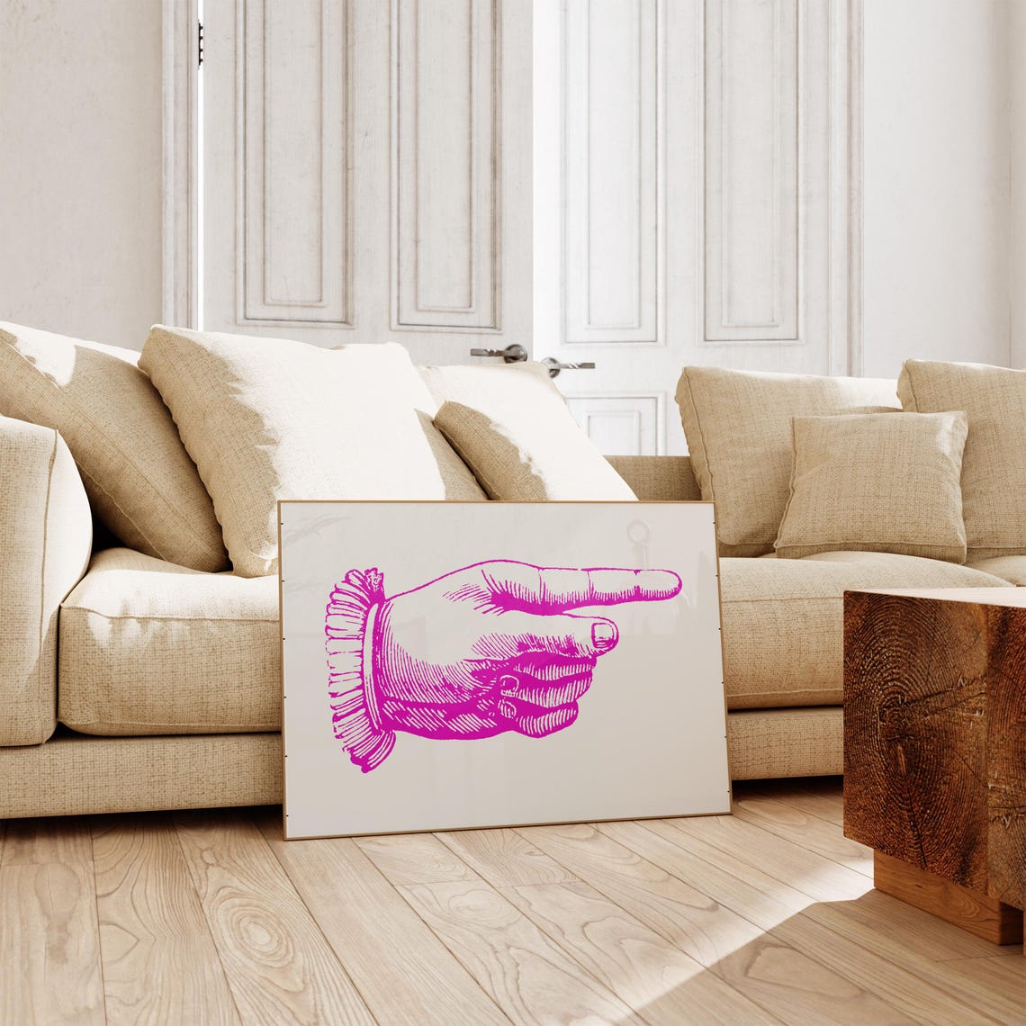 Hot Pink Pointing Hand Vintage Engraving Style Bold Wall Art - Image 4
