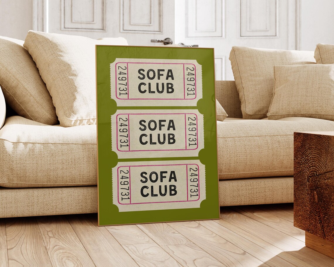 Sofa Club Vintage Ticket Stub Art Olive Green Living Room Poster - Image 4