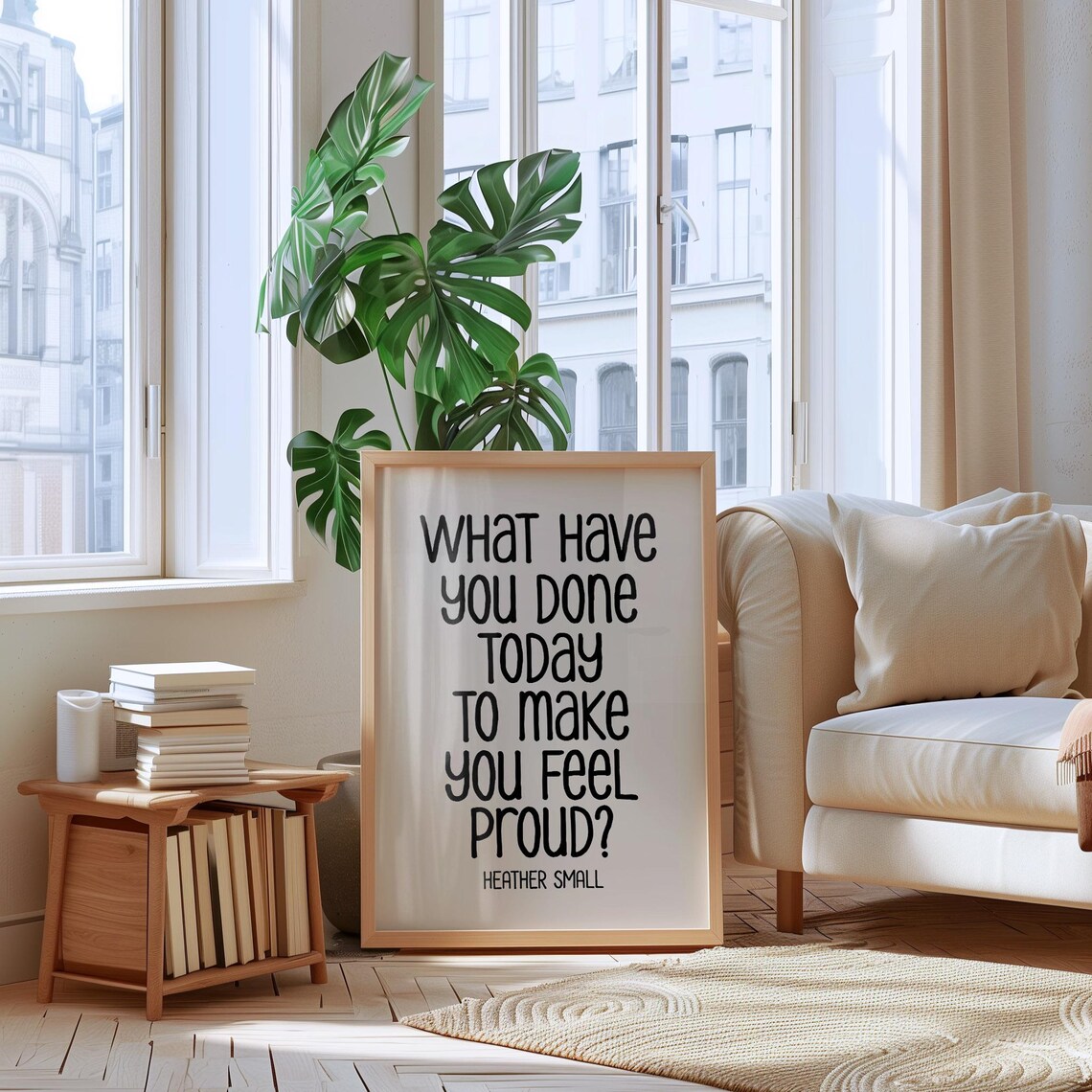 Heather Small Proud Quote Minimalist Black Cream Affirmation Poster - Image 2