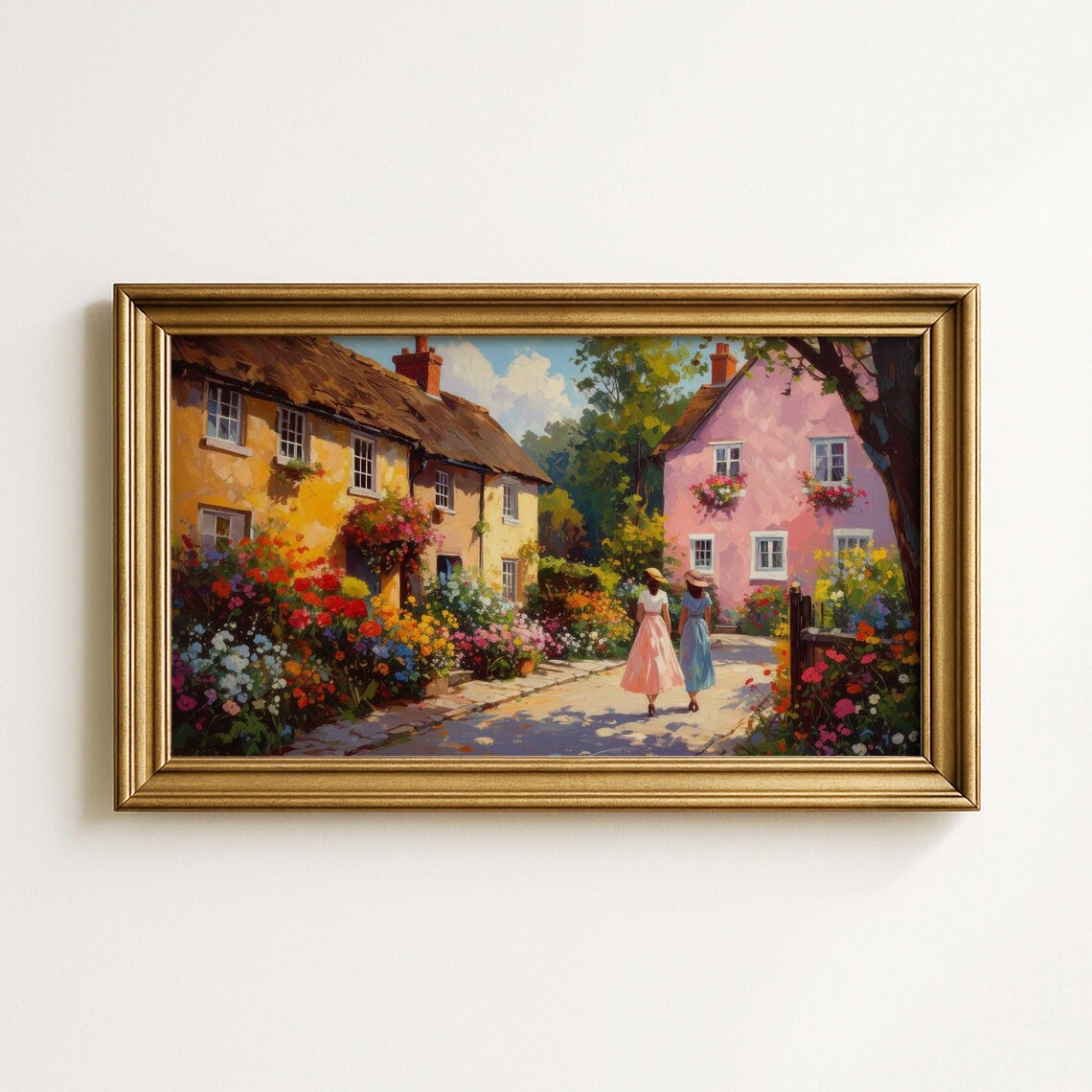 English Spring Cottage Garden Stroll Floral Painting Wall Poster
