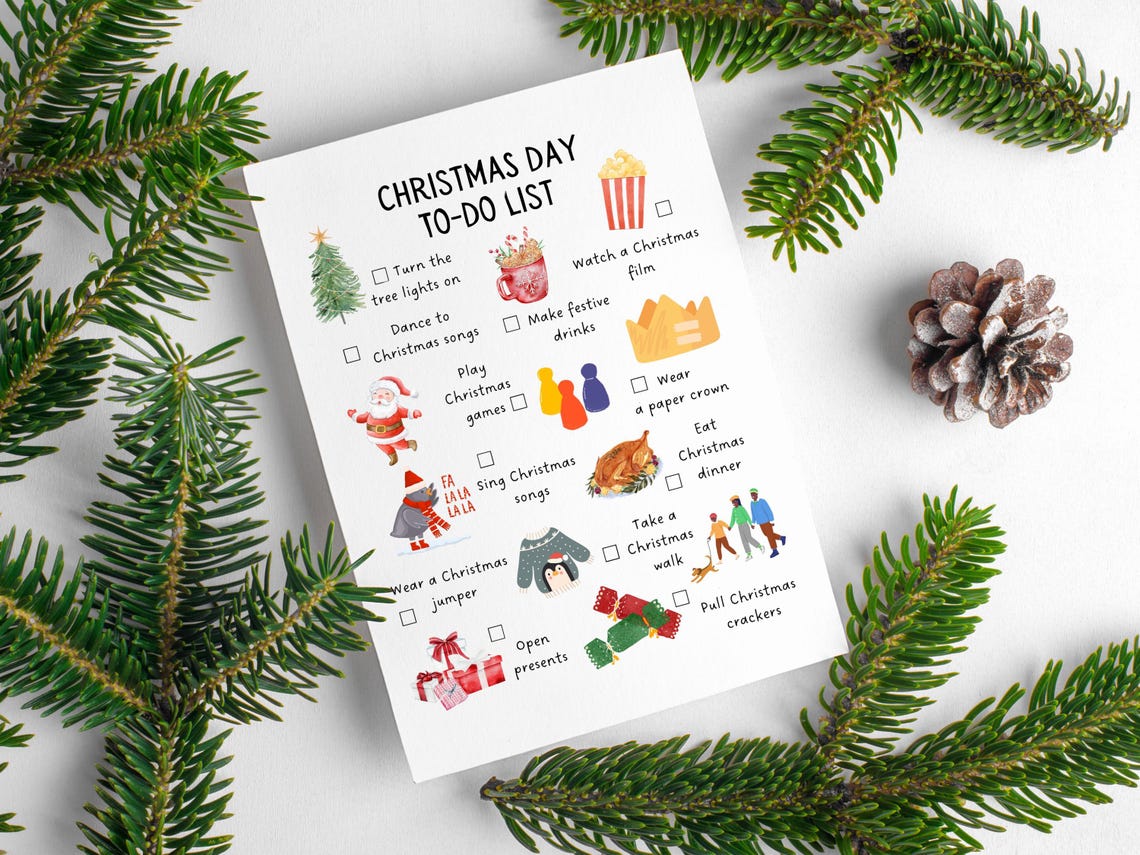 Christmas Day To Do List Illustrated Festive Activity Checklist Poster