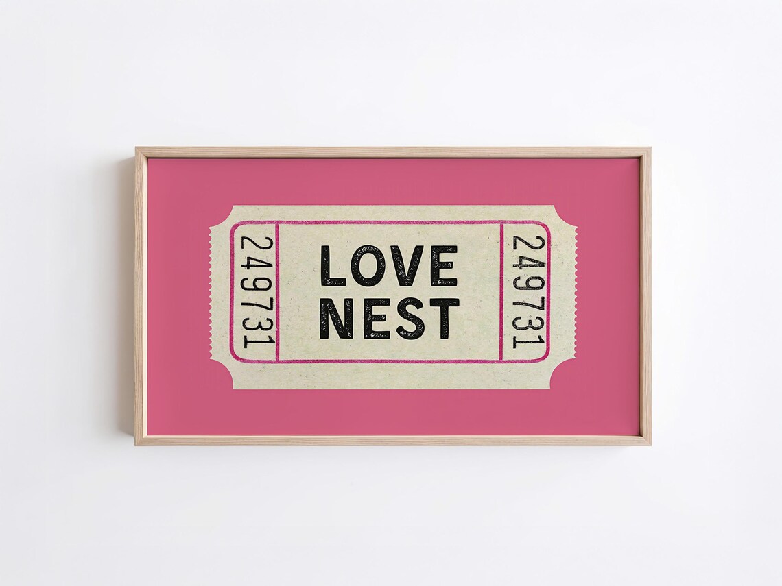 Love Nest Vintage Ticket Stub Pink Valentines Bedroom Poster
