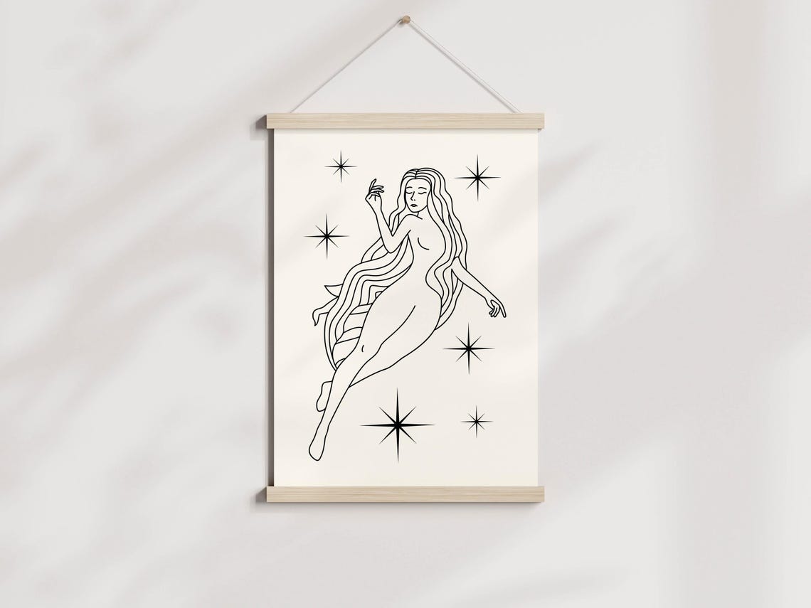 Goddess Minimalist Line Drawing Celestial Woman Stars Elegant Poster - Image 2