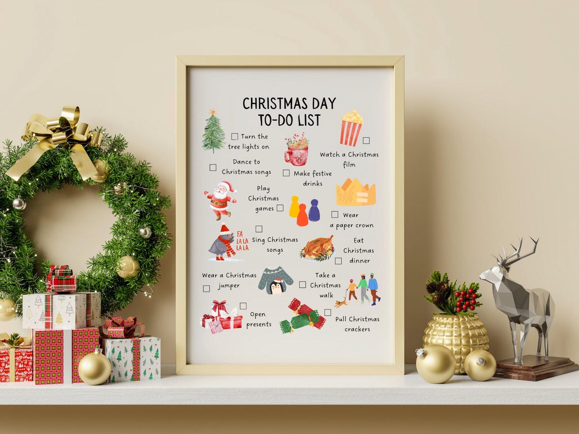 Christmas Day To Do List Illustrated Festive Activity Checklist Poster - Image 2