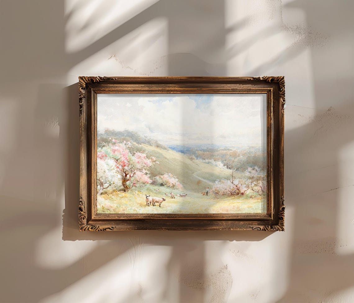 Vintage Landscape Art Springtime Wall Decor Cottagecore Vintage Painting 1800s Art - Image 2