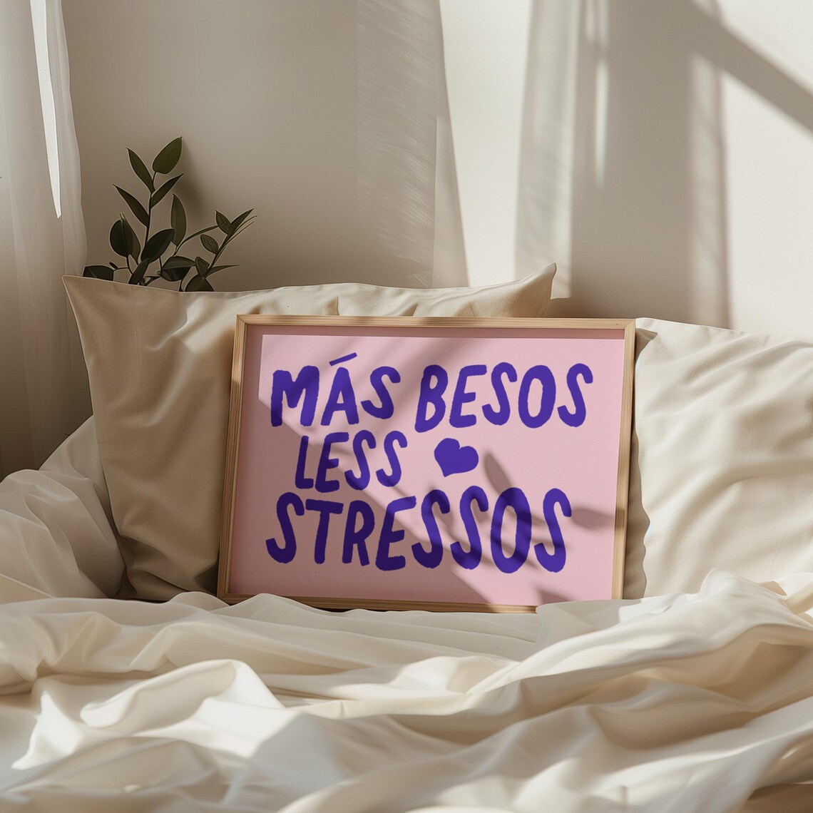 Más Besos Less Stressos Purple Pink Bold Spanish Quote Poster - Image 2
