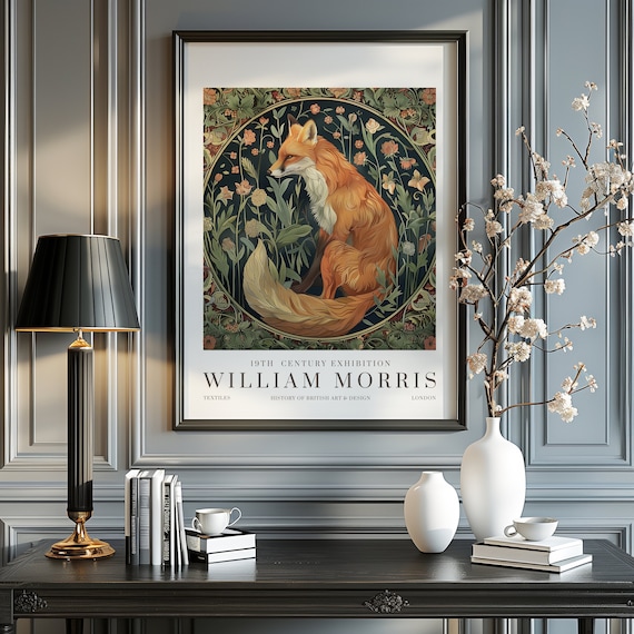 William Morris Red Fox Floral Medallion Vintage Botanical Art Poster