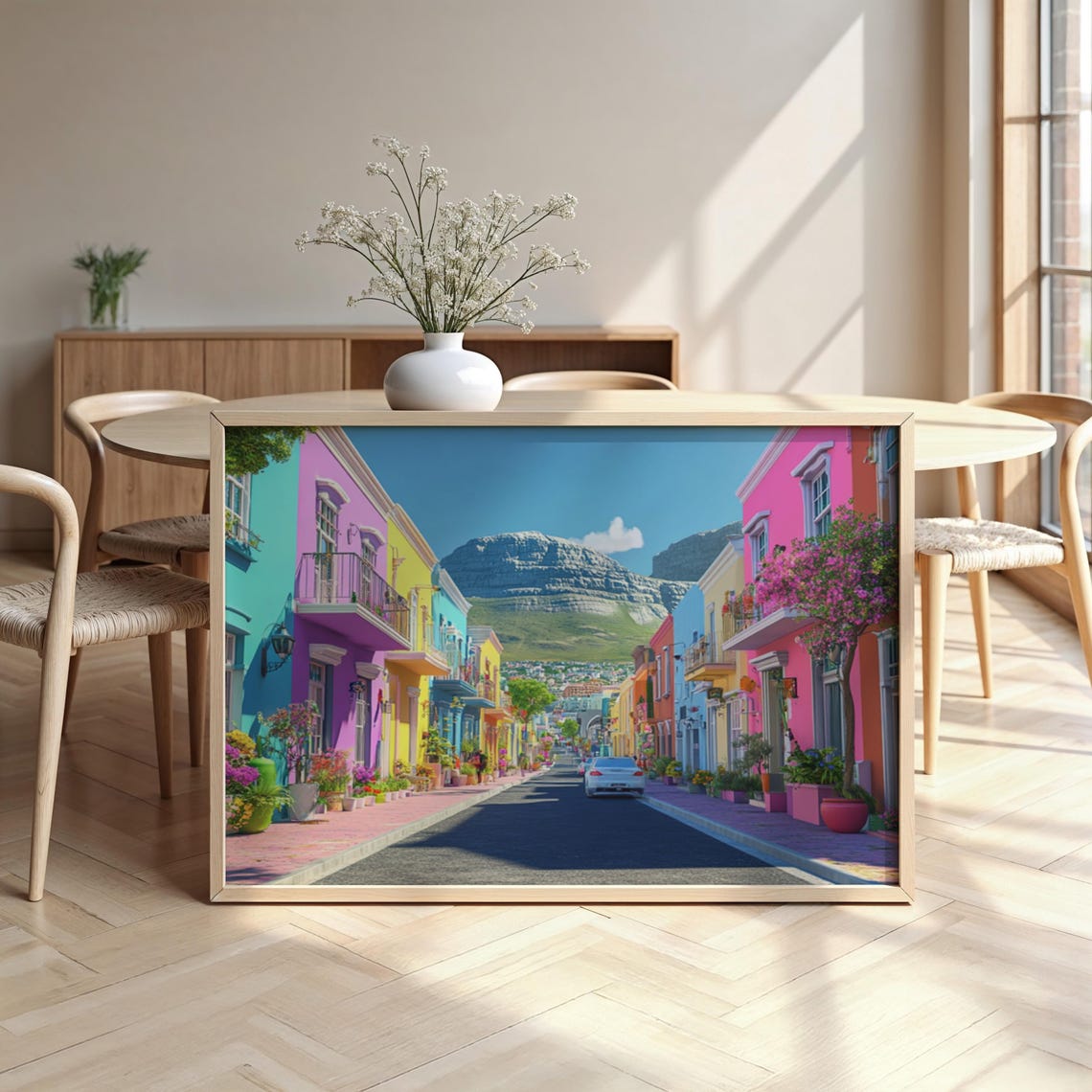 Cape Town Bo Kaap Colorful Houses Table Mountain South Africa Poster