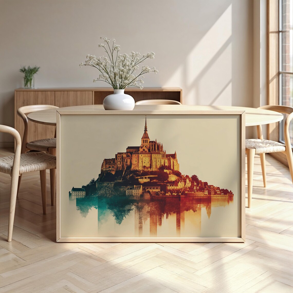 Mont Saint Michel France Island Abbey Watercolour Landmark Travel Poster