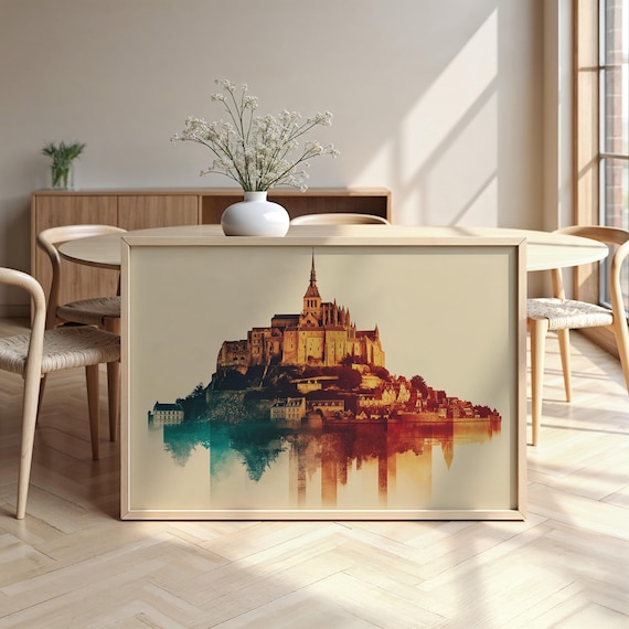 Mont Saint Michel France Island Abbey Watercolour Landmark Travel Poster