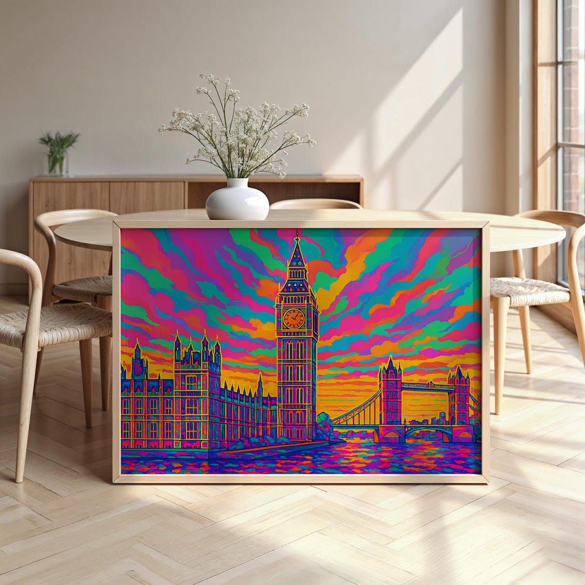 London Dreamcore Big Ben Neon Rainbow Psychedelic Skyline Poster