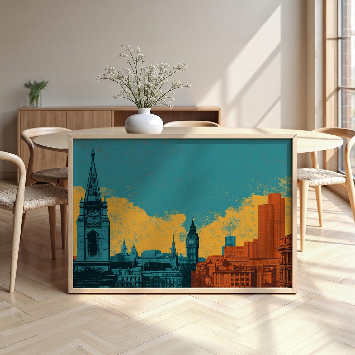 London Abstract Duotone Skyline Big Ben Church Spire Art Poster