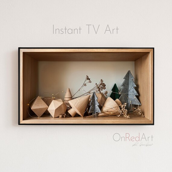 Neutral Wooden Geometric Christmas Trees Minimal Holiday Art Print