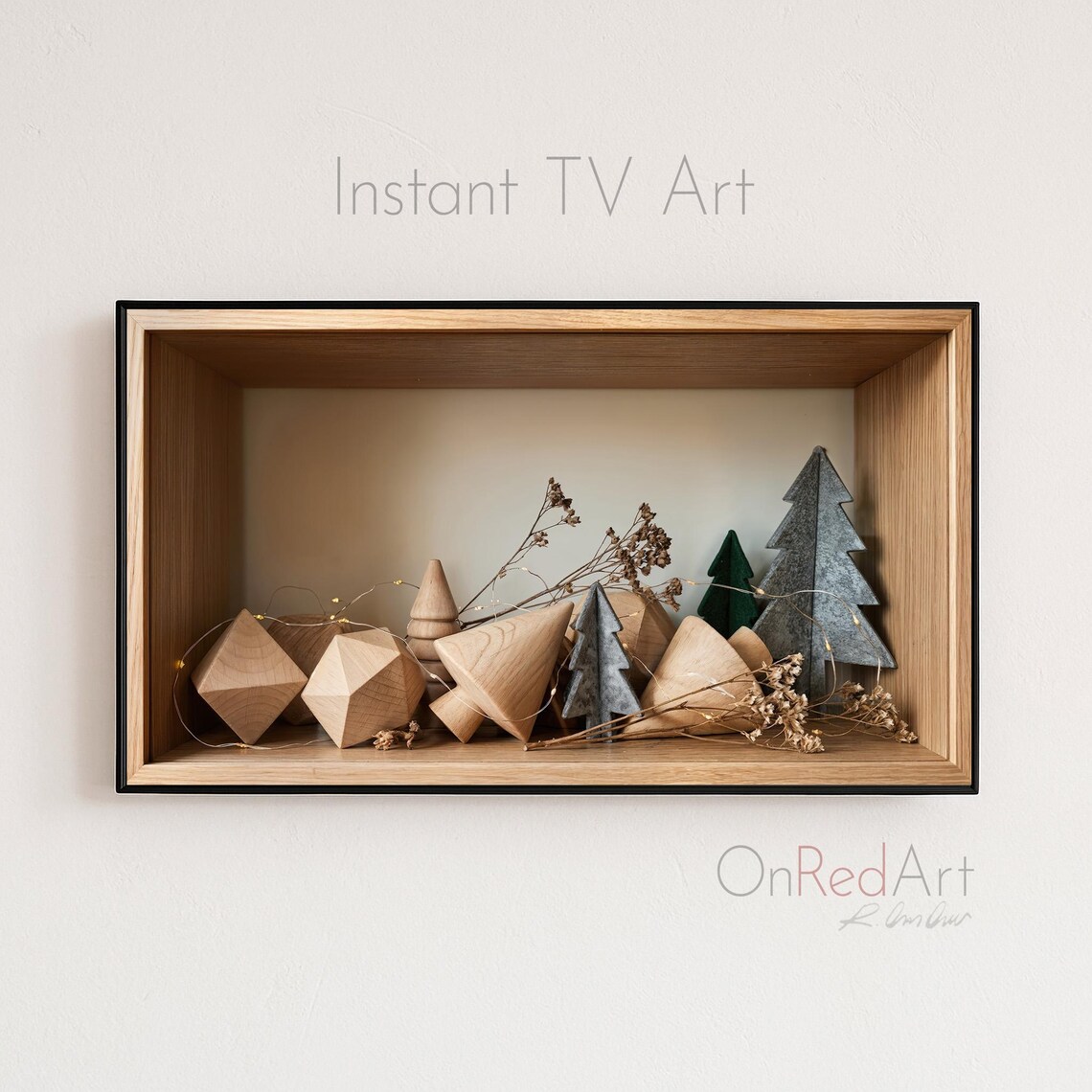Neutral Wooden Geometric Christmas Trees Minimal Holiday Art Print