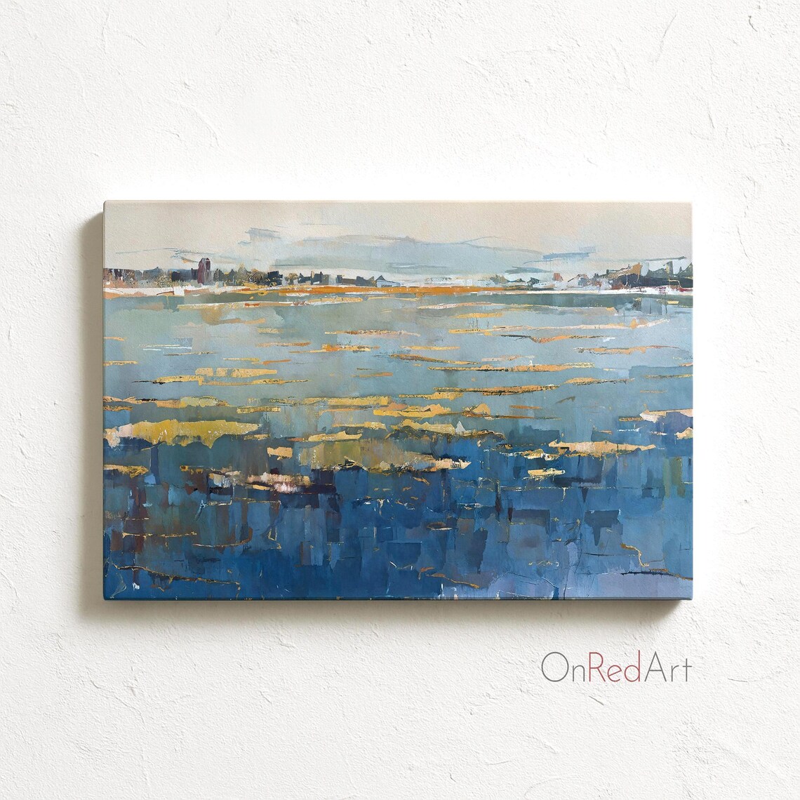 Blue Gold Seascape Abstract Coastal Art Print