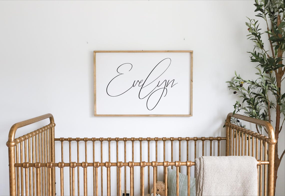 Evelyn Nursery Name Sign Flowing Script Above The Crib Poster