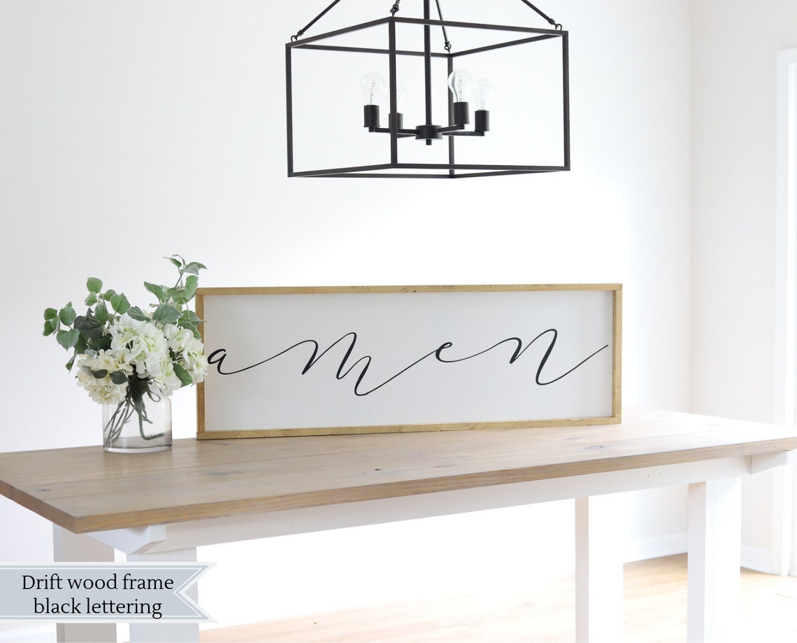 Amen Script Typography Modern Farmhouse Driftwood Framed Wall Poster