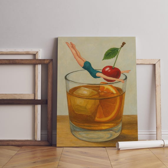 Old Fashioned Cocktail Surreal Illustration Print Instant