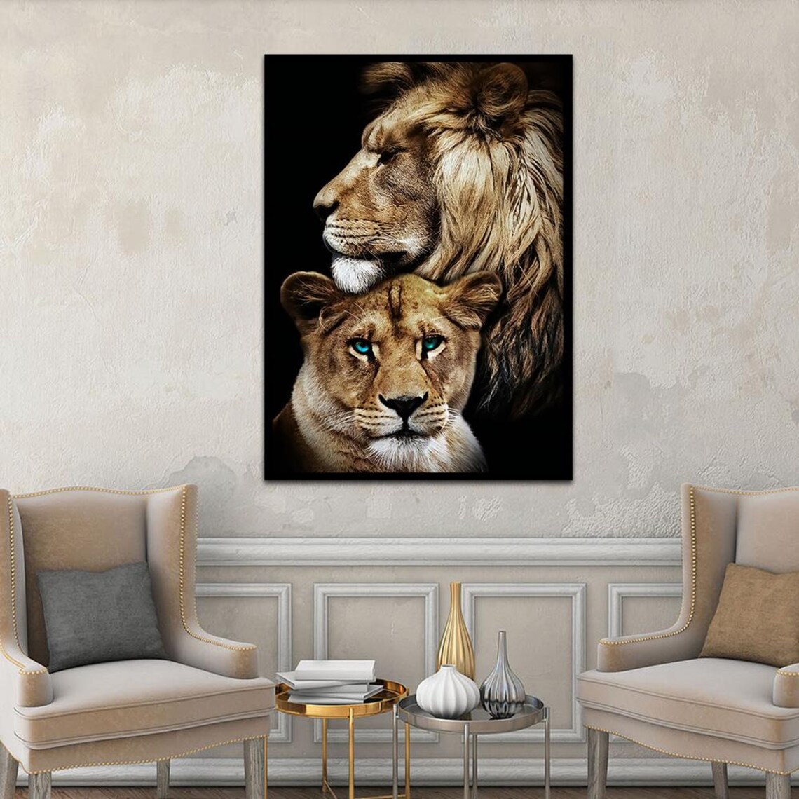 Majestic Lion and Lioness Regal Wildlife Portrait Photography Poster - Image 2