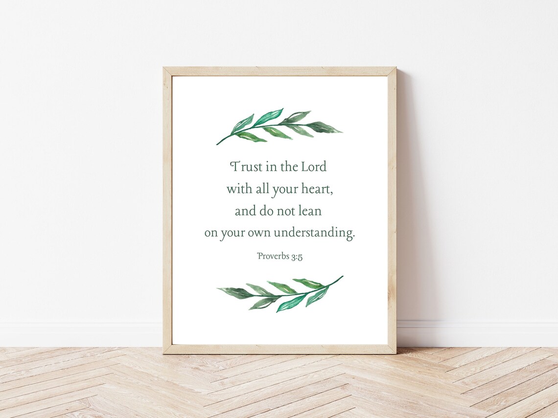 Proverbs 3:5 Trust in the Lord Watercolor Leaves Bible Verse Poster Art