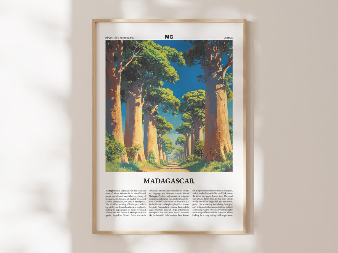 Madagascar Africa Travel Poster City Guide Baobab Trees Artwork
