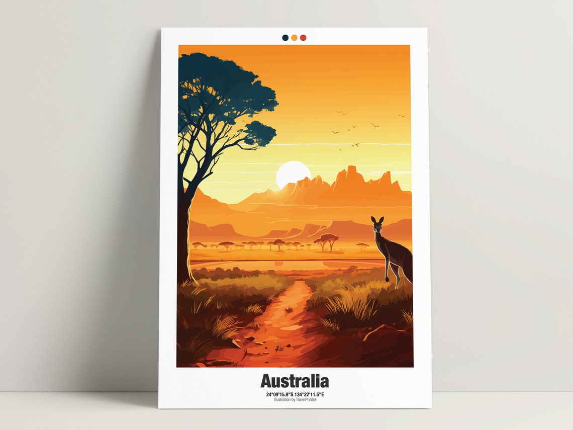 Vast Australia Outback Sunset Kangaroo Red Desert Landscape Poster - Image 3
