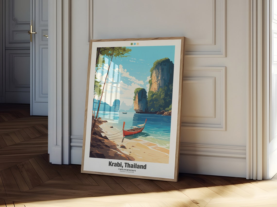 Scenic Krabi Thailand Longtail Boat Limestone Karst Beach Poster - Image 3