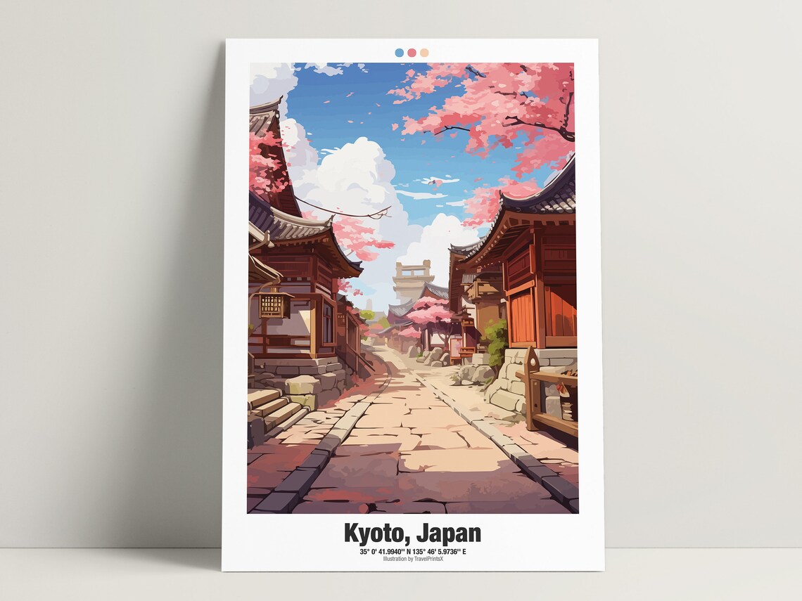 Japan Travel Poster Kyoto Travel Poster Japan City Illustration Wall Art Kyoto Wall Decor - Image 3