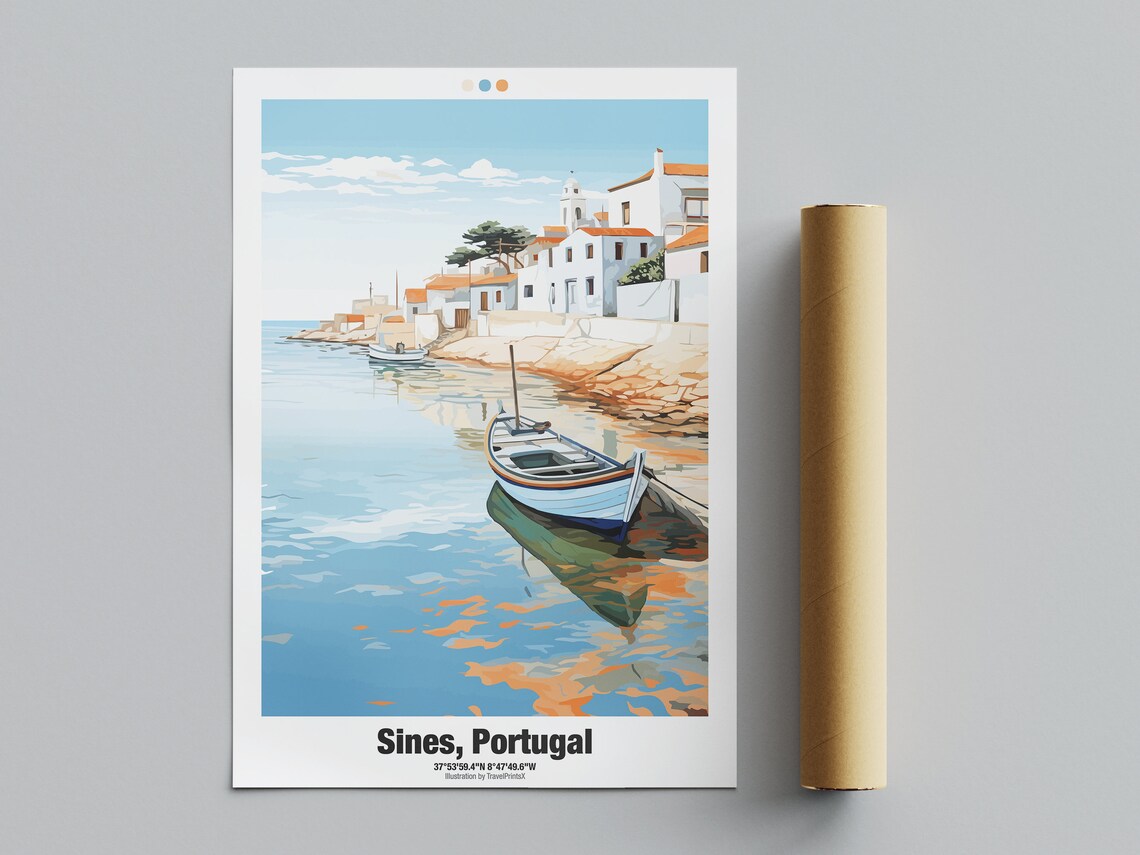 Sines Portugal Charming Fishing Village Harbor Boat Travel Poster