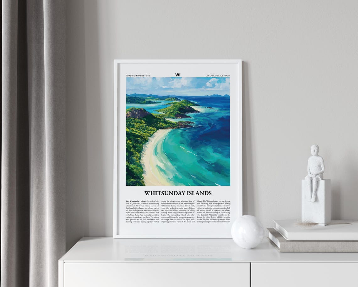 Whitsunday Islands Australia Poster Aerial Beach Islands Guide Art - Image 3