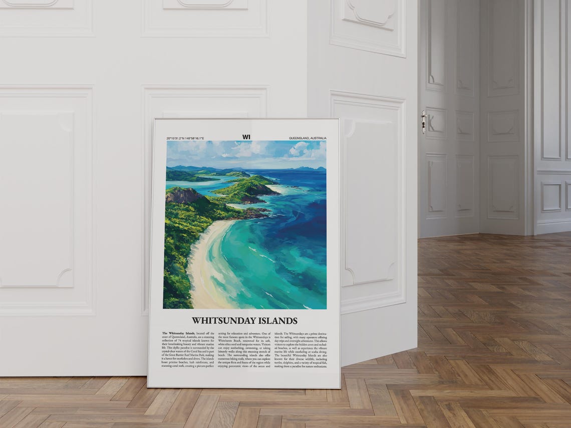 Whitsunday Islands Australia Poster Aerial Beach Islands Guide Art - Image 4