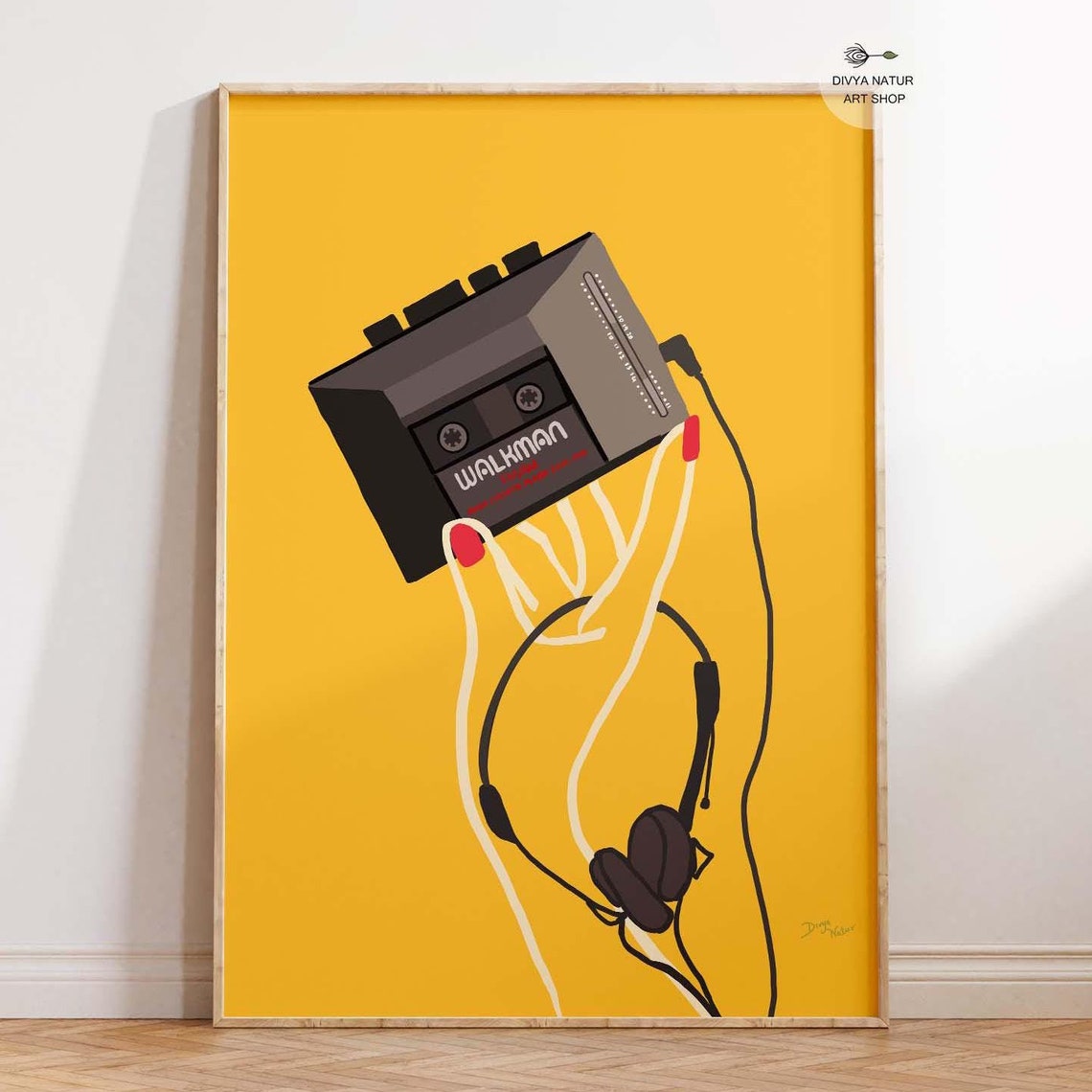 Retro 90s Walkman Yellow Pop Art Music Lover Gift Decor Poster